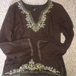 Will Smith Linen Brown with Gold Trim shirt Size L